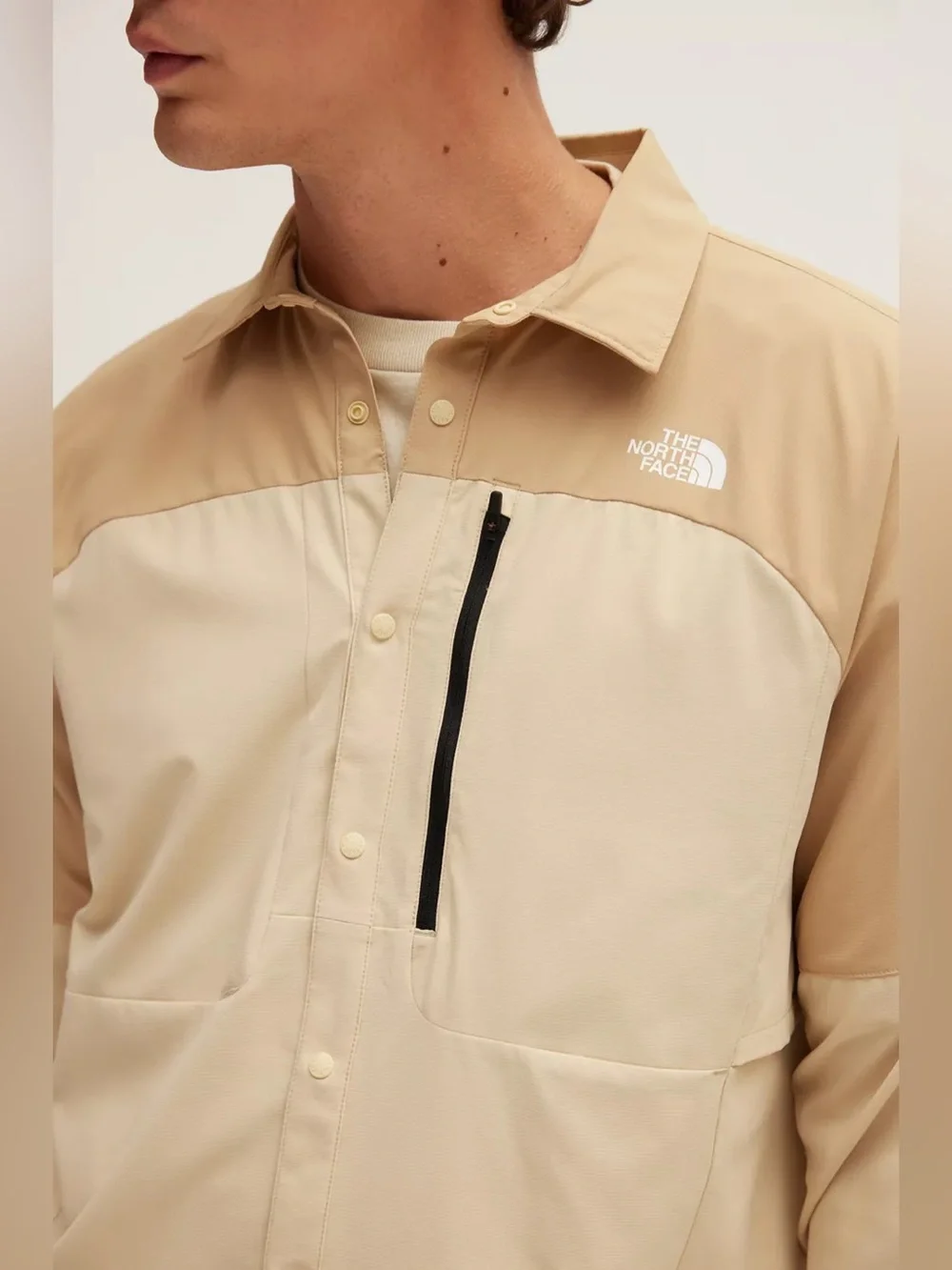 The North Face First Trail UPF Long Sleeve Shirt Size Large Tan Brown Snap